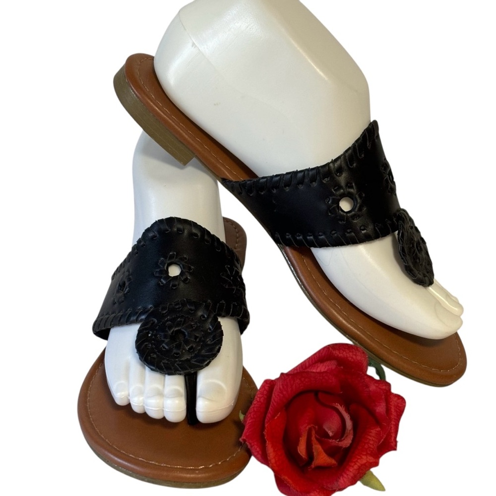 Katliu Between the toe Thongs summer boho sandals navy blue flats 6.5 Like New